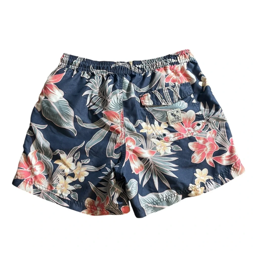 X6- Small Sm S American Eagle Outfitters Navy Floral Swim Trunks